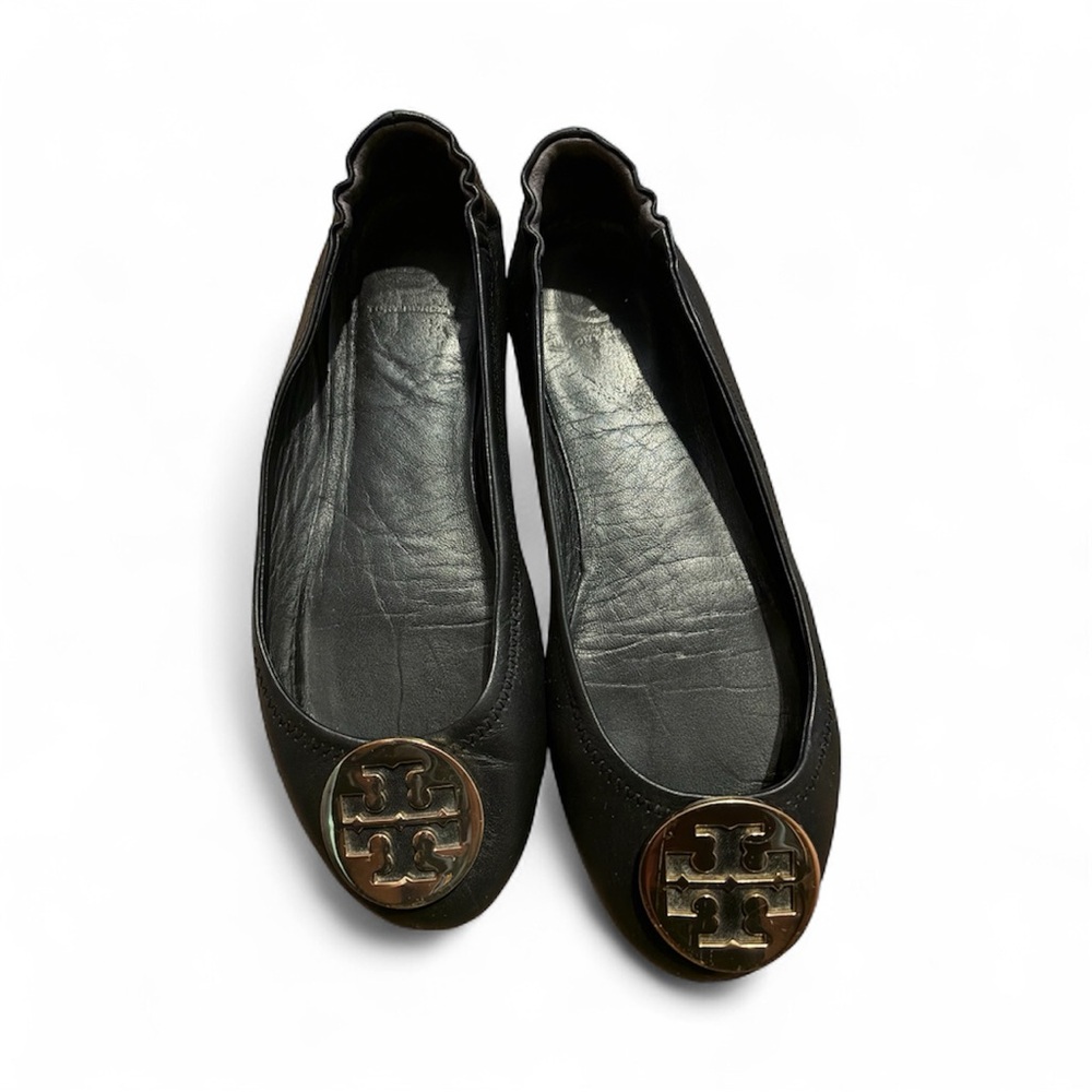 Tory Burch Black Flats with Gold Emblem